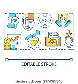 Icono de concepto de tecnologías de asistencia sanitaria digital. El futuro de la industria médica. Telehealth services abstract idea de la ilustración de línea delgada. Dibujo de contorno aislado. Trazo editable. Tipo de letra arial utilizado