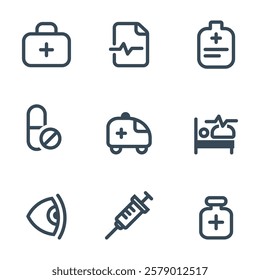 Digital Healthcare User Interface with line style icons
