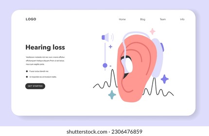 Digital hearing aid. Neuroprosthesis to a deaf person. Hearing loss treatment and prosthetics with electrical stimulation of the auditory nerve. Inclusion and diversity. Flat vector illustration