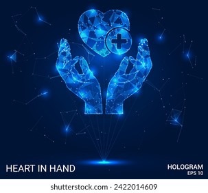 Conexión de corazón digital: Sumérjase en esta ilustración vectorial, mostrando un corazón holográfico en la mano. Un símbolo futurista de cuidado y empatía.