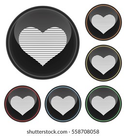 Digital Heart Icon Glossy Button Set in With Various Color Highlights