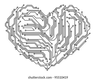 Digital heart in motherboard elements. Vector illustration