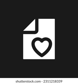 Digital heart screening result dark mode glyph ui icon. Cardiogram. User interface design. White silhouette symbol on black space. Solid pictogram for web, mobile. Vector isolated illustration