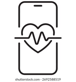 Digital heartbeat monitor app interface icon showing ecg line across smartphone display for healthcare technology and wellness isolated on white background