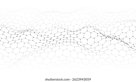 Onda dinámica digital hexagonal de partículas. Abstractas fondo futurista blanco. Visualización de Big Data. Ilustración vectorial.