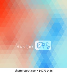 Digital hexagon pixel mosaic, bright, red, white, blue color abstract vector background