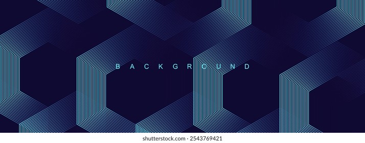 Digital hexagonal blue abstract background. Digital futuristic technology concept with hexagons. Geometric stripe line art design for poster, brochure, cover, banner, website, header