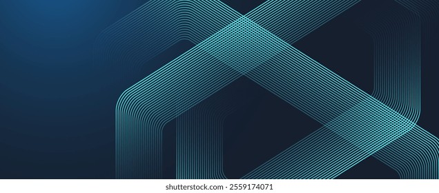 Digital hexagonal blue abstract background. Digital futuristic technology concept with hexagons. Geometric stripe line art design for poster, brochure, cover, banner, website, header