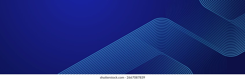 Digital hexagonal blue abstract background. Digital futuristic technology concept with hexagons. Geometric stripe line art design for poster, brochure, cover, banner, website, header.