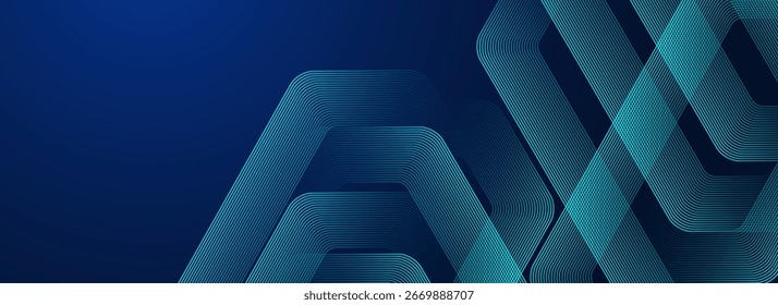 Digital hexagonal blue abstract background. Digital futuristic technology concept with hexagons. Geometric stripe line art design for poster, brochure, cover, banner, website, header