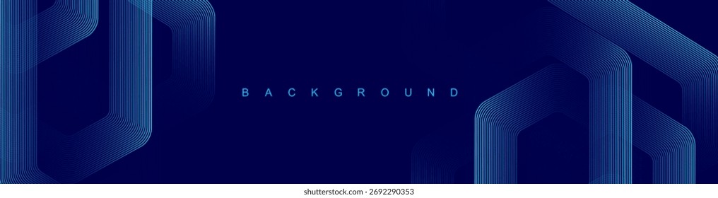Fundo abstrato azul hexagonal digital. Conceito de tecnologia futurista digital com hexágonos. Projeto de arte de linha de faixa geométrica para cartaz, brochura, capa, banner, site, cabeçalho.