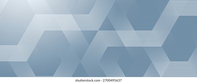 Digital hexagonal blue abstract background. Digital futuristic technology concept with hexagons. Geometric stripe line art design for poster, brochure, cover, banner, website, header