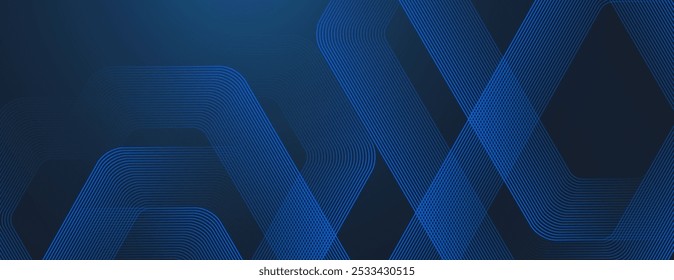 Digital hexagonal dark blue abstract background. Digital futuristic technology concept with hexagons. Geometric stripe line art design for poster, brochure, cover, website, header, banner