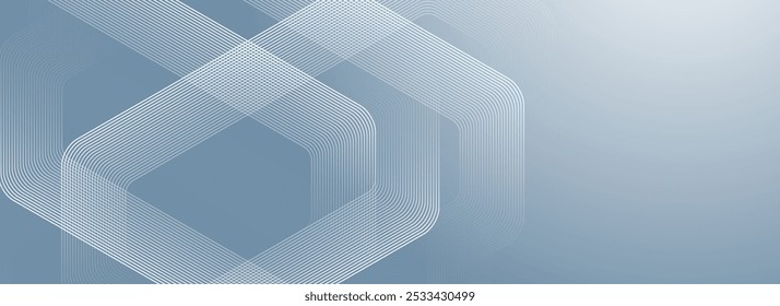 Digital hexagonal grey abstract background. Digital futuristic technology concept with hexagons. Geometric stripe line art design for poster, brochure, cover, website, header, banner