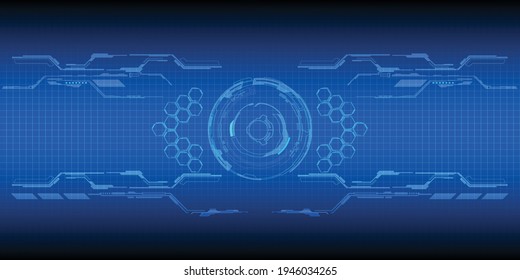 Digital hi tech element and grid line circuit head up display on gradient dark blue future modern tech background.Vector illustrations.