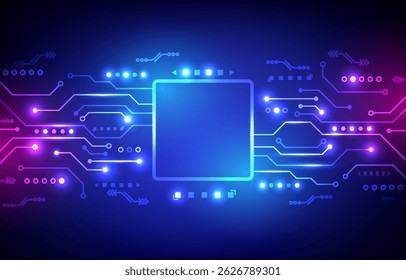 Digital high-tech futuristic circuit board CPU design featuring networks cyber and electronic.