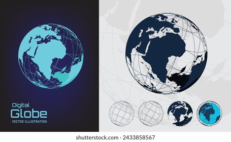 Planeta holográfico digital con elementos HUD. Holograma del globo terrestre. 3D futurista. Ilustración vectorial. EPS 10