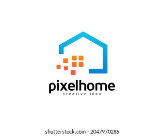 Digital home logo with pixel design illustration