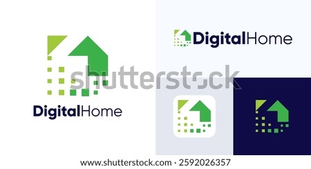 Digital home logo, Home digital logo, Smart house logotype, Pixel house logo sign, Home tech combination with icon pixel, Database server, Media house vector, Home building consultation logo.