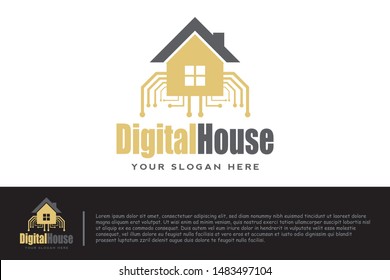 digital home logos, future technology icons, Smart house Logo design. Electronic chip control icon. vector illustration element