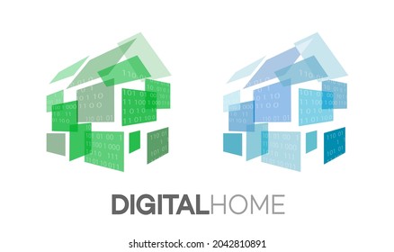 Digital home. Vector concept logo illustration of home automation and AI home accessories.