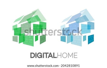 Digital home. Vector concept logo illustration of home automation and AI home accessories.
