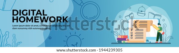 Digital Homework Web Banner Design Student Stock Vector (Royalty Free ...