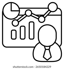 Icono digital del tablero de HR representado por gráfico gráfico, avatar humano Estilo de línea.