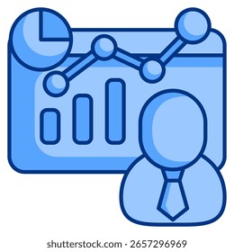 Ícone de painel Digital HR representado pelo gráfico, avatar humano Blue style.