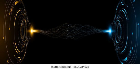 Digital HUD circles with electronic elements and bright flash of energy into cyberspace. Futuristic sci-fi element. Abstract technology background. Vector illustration. EPS 10