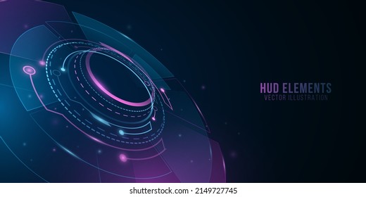 Digital HUD Elements With Light Effect. Futuristic Sci-fi Background For User Interface. Abstract Virtual Graphic. Technology Design. Cyber Space. Dashboard Display. Vector Illustration. EPS 10