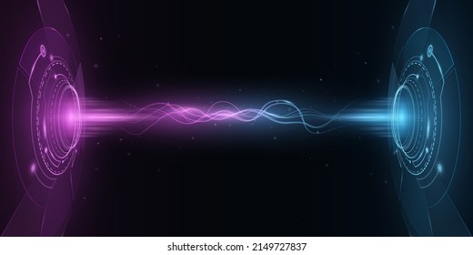 Digital HUD portal with sparkling electrowaves. Light energy. Futuristic, sci fi elements. Electro light effect. Cyber space. Digital technology background. Vector illustration. EPS 10