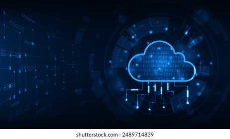 La tecnología de ciencia ficción de hud digital transfiere datos de almacenamiento en la nube al concepto de servidor abstracto de fondo de luz azul.