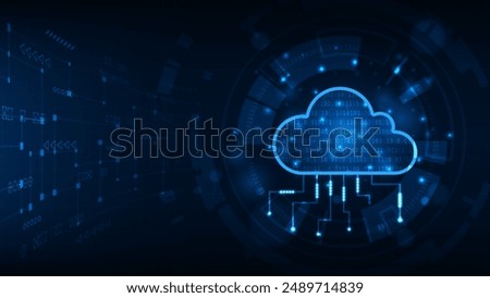 Digital hud sci fi technology cloud storage transfer data to server concept adstract blue light background.