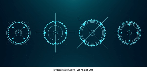 Digital HUD Target Circle Pack – Futuristic Sci Fi Crosshair UI Vector