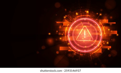 Digital hud technology with line hexagon with banary code. Cyber attact hacking concept. Adstract red light background.