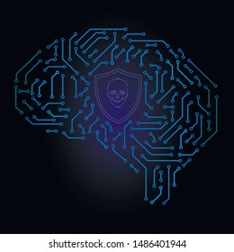 Digital human brain with computer circuit board. Electronic medicine technology vector concept. Electronic human brain technology illustration