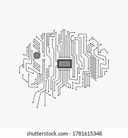 Digital human brain with computer circuit board. Electronic human brain technology illustration. Artificial intelligence.