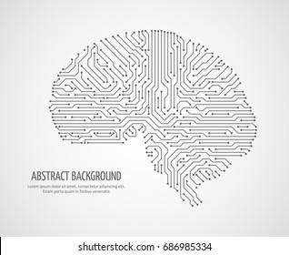 Digital human brain with computer circuit board. Electronic medicine technology vector concept. Electronic human brain technology illustration