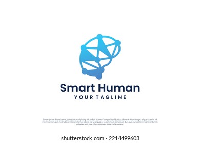 digital human brain connection logo design.