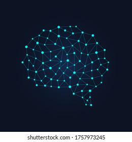 Digital Human Brain From Nodes And Connections. Futuristic Neural Network. Vector Geometric Illustration On Dark Background