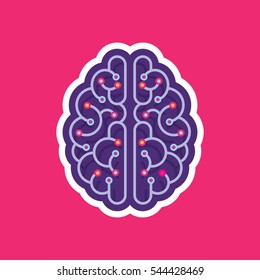 Digital human brain - vector logo concept illustration in flat style design. Mind sign. Future electronic structure technology creative symbol. Thinking education.