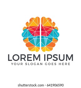 Digital human brain vector logo. Future electronic structure technology creative symbol. Thinking education.