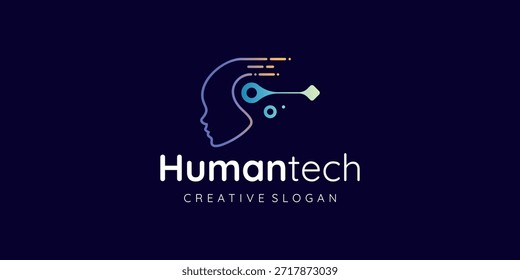 Digital Human Face Technology Symbol Logo Vector Icon with Speed lines and Modern Network Data Connection Template Vector