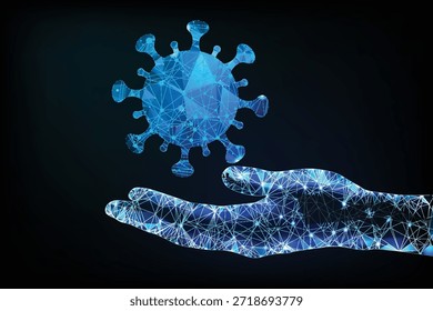 Digital Human Hand Holding Virus, Healthcare and Medical Technology Concept