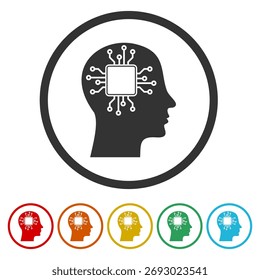 Concepto de logotipo humano digital. Establecer íconos en Botones de círculo de color