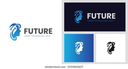 Digital Human technology logo icon design with human transition future design concept for head tech icon symbol, robot tech vector logo design