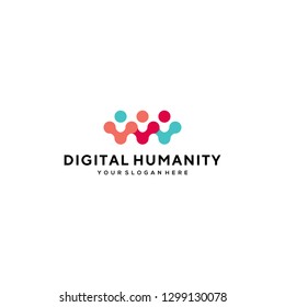 Digital humanity  - connectivity, teamwork, community, helping human logo template
