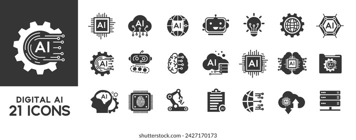 Digital icon Ai artificial intelligence. New modern icon concept of AI technology and its possibilities, machine learning, smart robots. Pictograms icons ai, robot, iot