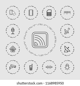 Digital icon. collection of 13 digital outline icons such as satellite, old phone, microphone, camera bulb, camera, home connection. editable digital icons for web and mobile.